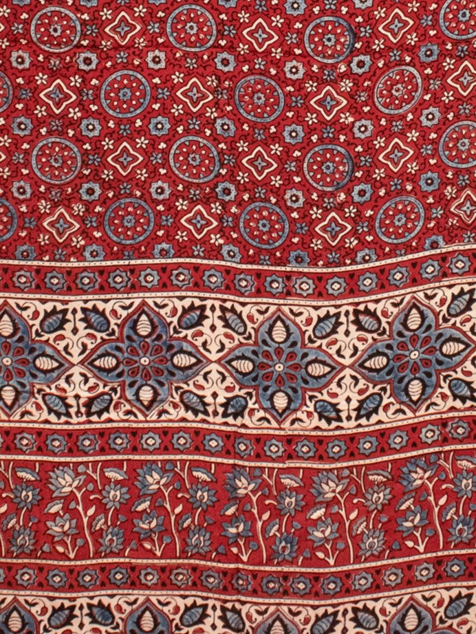 Ajrakh Modal Silk Natural Dye Hand Block Print Saree with Blouse Piece - 5.5 Mtr Length   -  SKU : AI1880AR