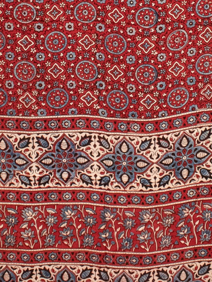 Ajrakh Modal Silk Natural Dye Hand Block Print Saree with Blouse Piece - 5.5 Mtr Length   -  SKU : AI1880AR