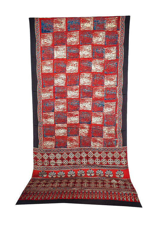 Ajrakh Modal Silk Natural Dye Hand Block Print Saree with Blouse Piece - 5.5 Mtr Length    -  SKU : AI27A01O