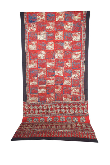 Ajrakh Modal Silk Natural Dye Hand Block Print Saree with Blouse Piece - 5.5 Mtr Length    -  SKU : AI27A01O