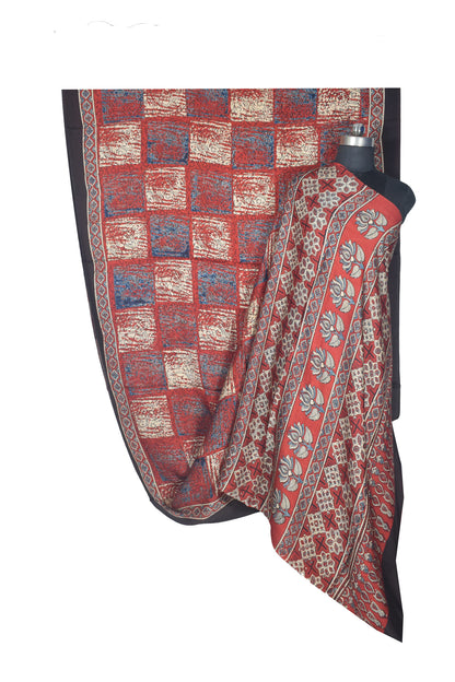 Ajrakh Modal Silk Natural Dye Hand Block Print Saree with Blouse Piece - 5.5 Mtr Length    -  SKU : AI27A01O