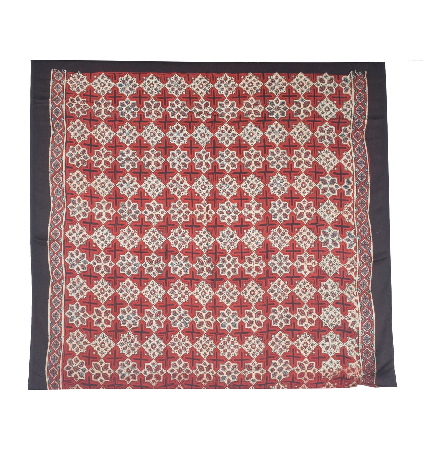 Ajrakh Modal Silk Natural Dye Hand Block Print Saree with Blouse Piece - 5.5 Mtr Length    -  SKU : AI27A01O