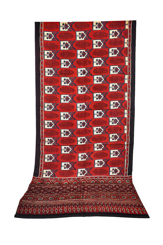 Ajrakh Modal Silk Natural Dye Hand Block Print Saree with Blouse Piece - 5.5 Mtr Length    -  SKU : AI27A01P