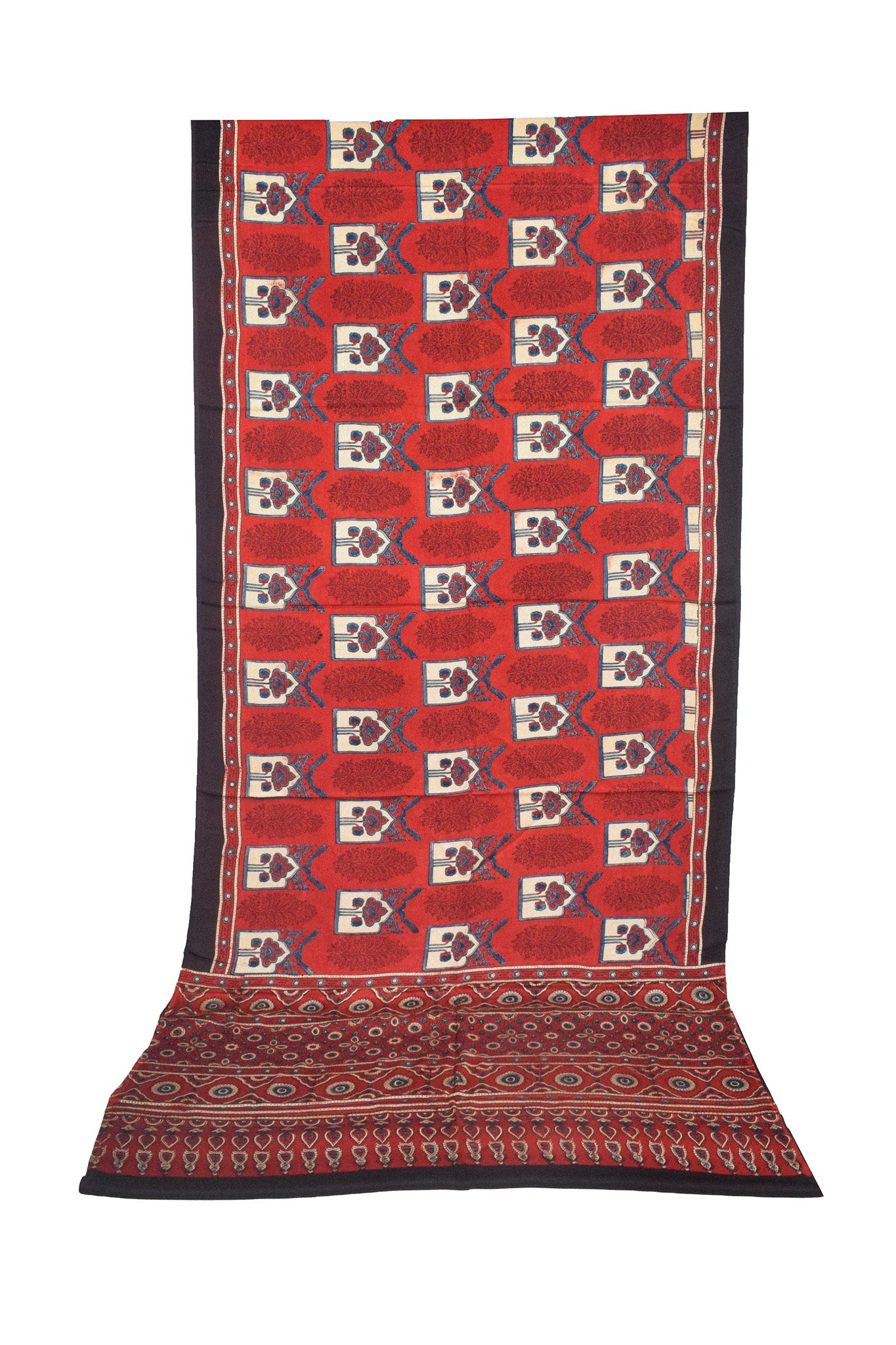 Ajrakh Modal Silk Natural Dye Hand Block Print Saree with Blouse Piece - 5.5 Mtr Length    -  SKU : AI27A01P