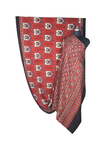 Ajrakh Modal Silk Natural Dye Hand Block Print Saree with Blouse Piece - 5.5 Mtr Length    -  SKU : AI27A01P