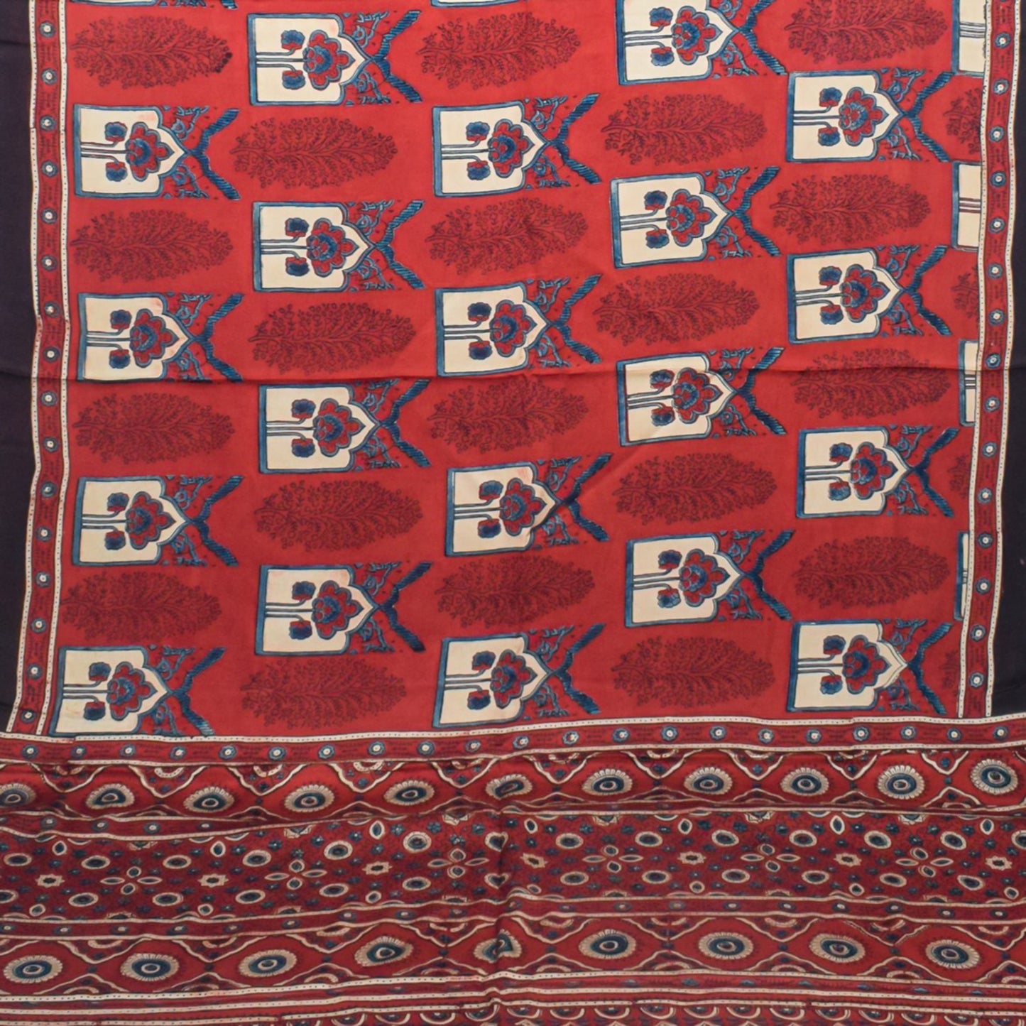 Ajrakh Modal Silk Natural Dye Hand Block Print Saree with Blouse Piece - 5.5 Mtr Length    -  SKU : AI27A01P