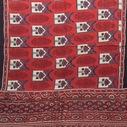 Ajrakh Modal Silk Natural Dye Hand Block Print Saree with Blouse Piece - 5.5 Mtr Length    -  SKU : AI27A01P