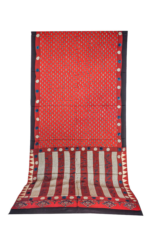 Ajrakh Modal Silk Natural Dye Hand Block Print Saree with Blouse Piece - 5.5 Mtr Length    -  SKU : AI27A01Q