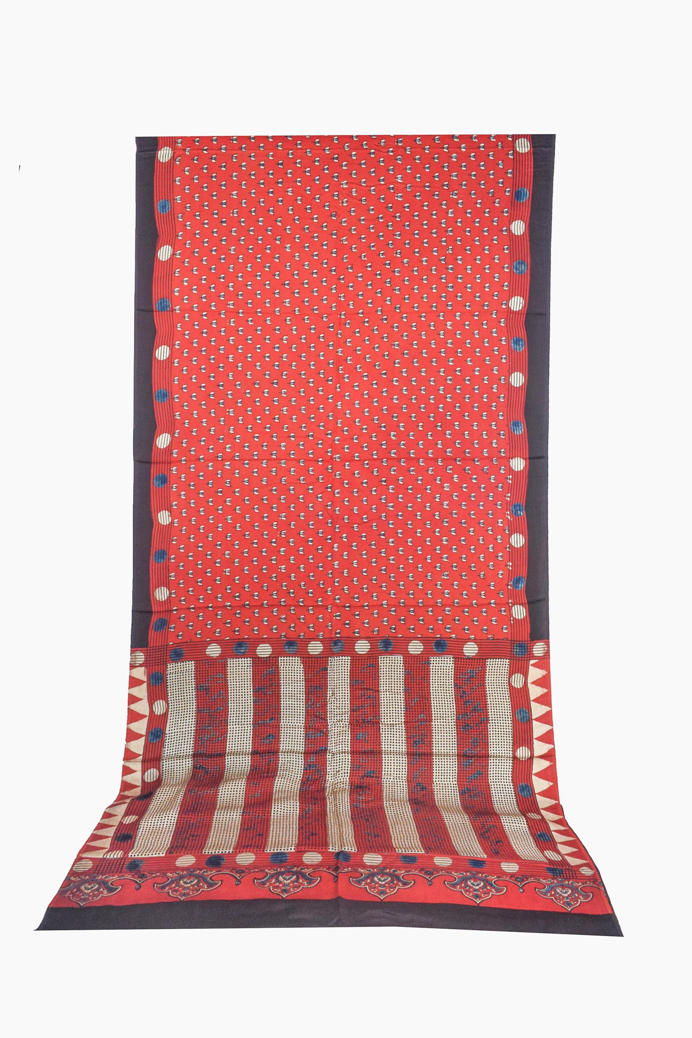 Ajrakh Modal Silk Natural Dye Hand Block Print Saree with Blouse Piece - 5.5 Mtr Length    -  SKU : AI27A01Q