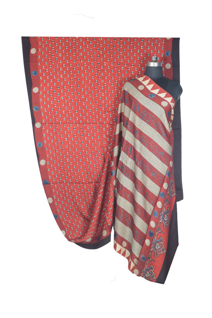 Ajrakh Modal Silk Natural Dye Hand Block Print Saree with Blouse Piece - 5.5 Mtr Length    -  SKU : AI27A01Q