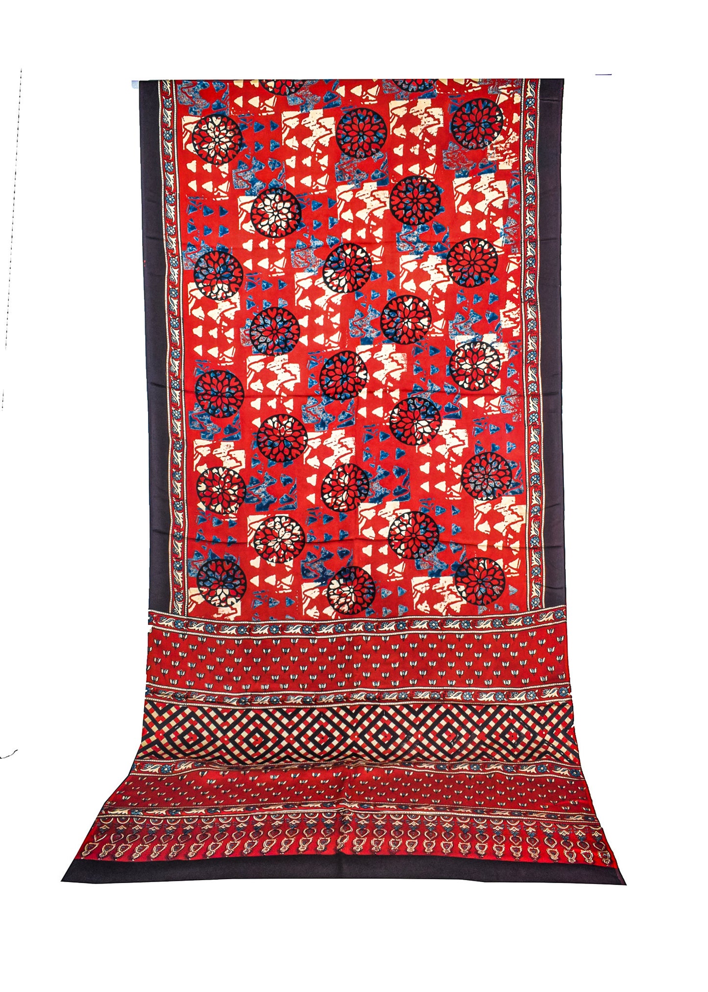 Ajrakh Modal Silk Natural Dye Hand Block Print Saree with Blouse Piece - 5.5 Mtr Length    -  SKU : AI27A01R