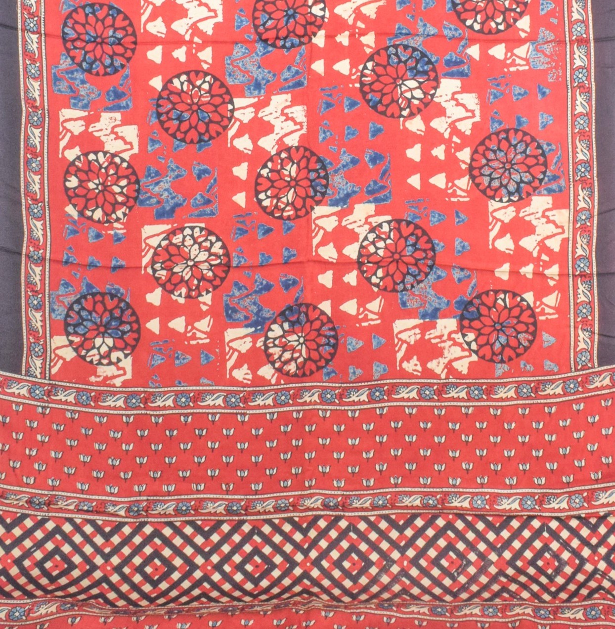 Ajrakh Modal Silk Natural Dye Hand Block Print Saree with Blouse Piece - 5.5 Mtr Length    -  SKU : AI27A01R