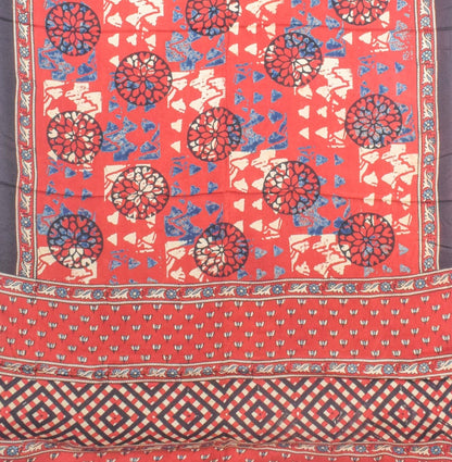 Ajrakh Modal Silk Natural Dye Hand Block Print Saree with Blouse Piece - 5.5 Mtr Length    -  SKU : AI27A01R