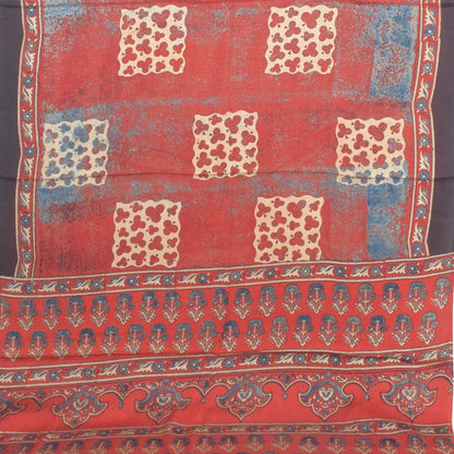 Ajrakh Modal Silk Natural Dye Hand Block Print Saree with Blouse Piece - 5.5 Mtr Length    -  SKU : AI27A01S