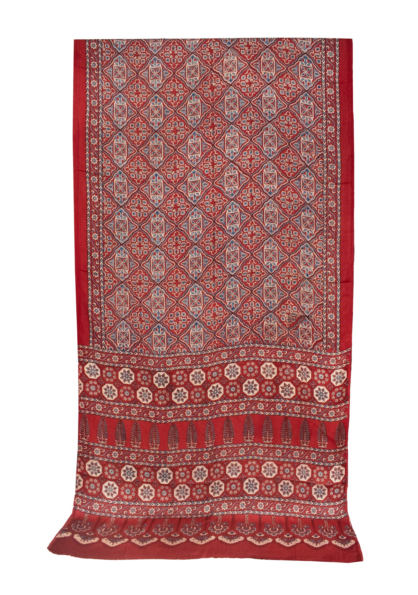 Ajrakh Modal Silk Natural Dye Hand Block Print Saree 5.5 Mtr Length + 0.85 Mtr Blouse Piece    -  SKU : ID2460AF