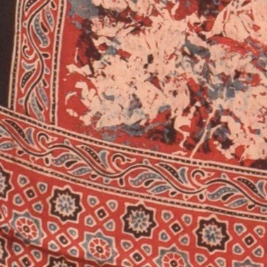 Ajrakh Modal Silk Natural Dye Hand Block Print Saree  with Ajrakh Blouse Piece  - 6 Mtr Length    -  SKU : MS16C01C