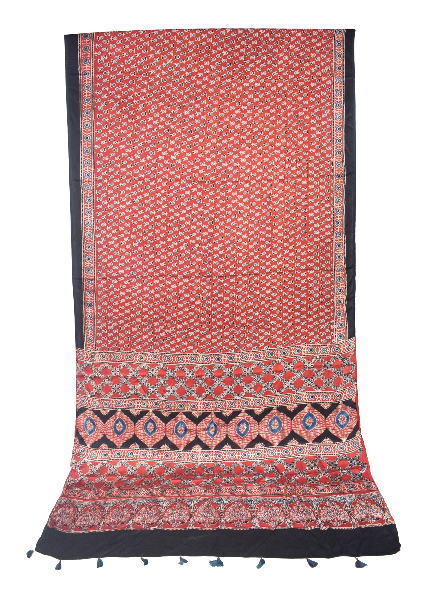 Ajrakh Modal Silk Natural Dye Hand Block Print Saree with Blouse Piece - 5.5 Mtr Length   -  SKU : SI01701A