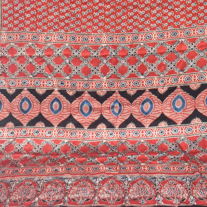 Ajrakh Modal Silk Natural Dye Hand Block Print Saree with Blouse Piece - 5.5 Mtr Length   -  SKU : SI01701A