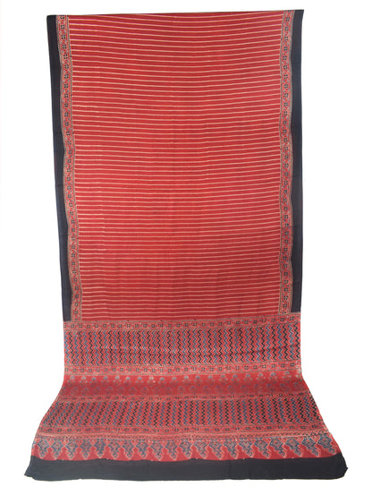 Ajrakh Modal Silk Natural Dye Hand Block Print Saree with Blouse Piece - 5.5 Mtr Length    -  SKU : ZD19201A