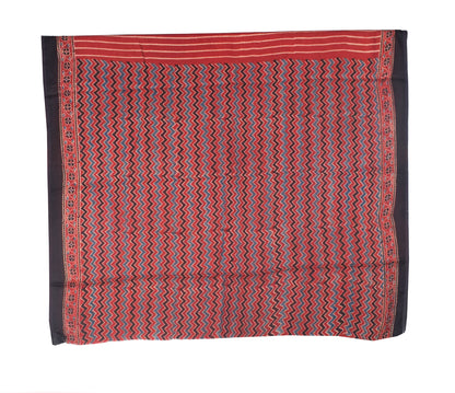 Ajrakh Modal Silk Natural Dye Hand Block Print Saree with Blouse Piece - 5.5 Mtr Length    -  SKU : ZD19201A