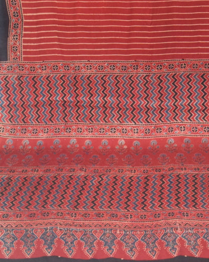 Ajrakh Modal Silk Natural Dye Hand Block Print Saree with Blouse Piece - 5.5 Mtr Length    -  SKU : ZD19201A