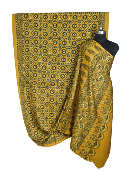 Ajrakh Modal Silk Natural Dye Hand Block Print Saree with Blouse Piece - 5.5 Mtr Length   -  SKU : AI18801E