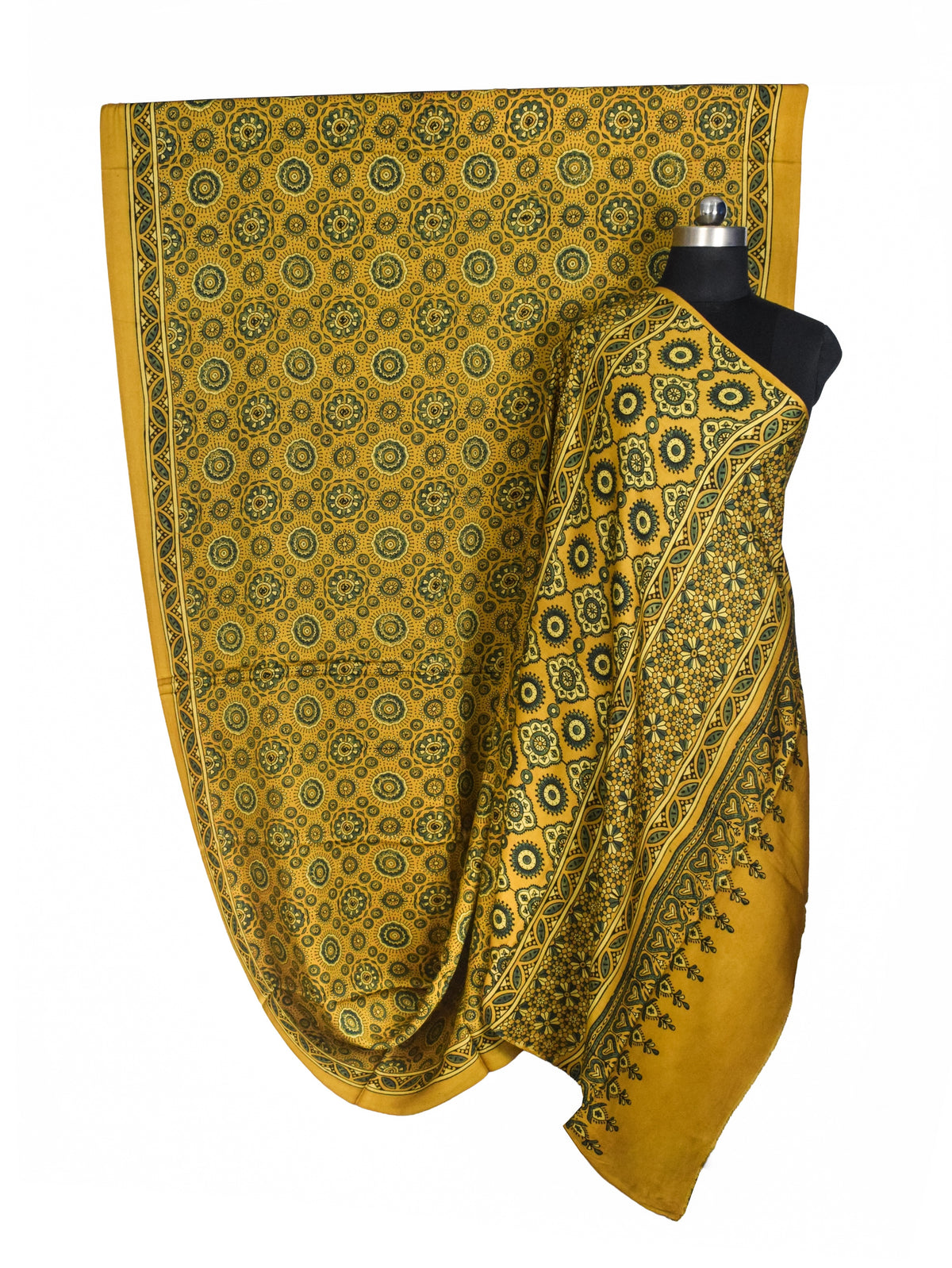 Ajrakh Modal Silk Natural Dye Hand Block Print Saree with Blouse Piece - 5.5 Mtr Length   -  SKU : AI18801J
