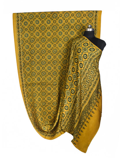 Ajrakh Modal Silk Natural Dye Hand Block Print Saree with Blouse Piece - 5.5 Mtr Length   -  SKU : AI18801J