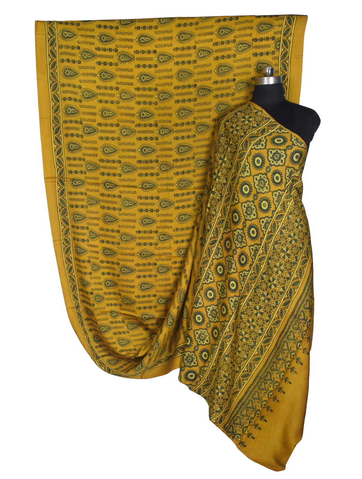 Ajrakh Modal Silk Natural Dye Hand Block Print Saree with Blouse Piece - 5.5 Mtr Length   -  SKU : AI18801O