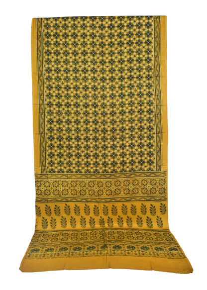 Ajrakh Modal Silk Natural Dye Hand Block Print Saree with Blouse Piece - 5.5 Mtr Length   -  SKU : AI18801T