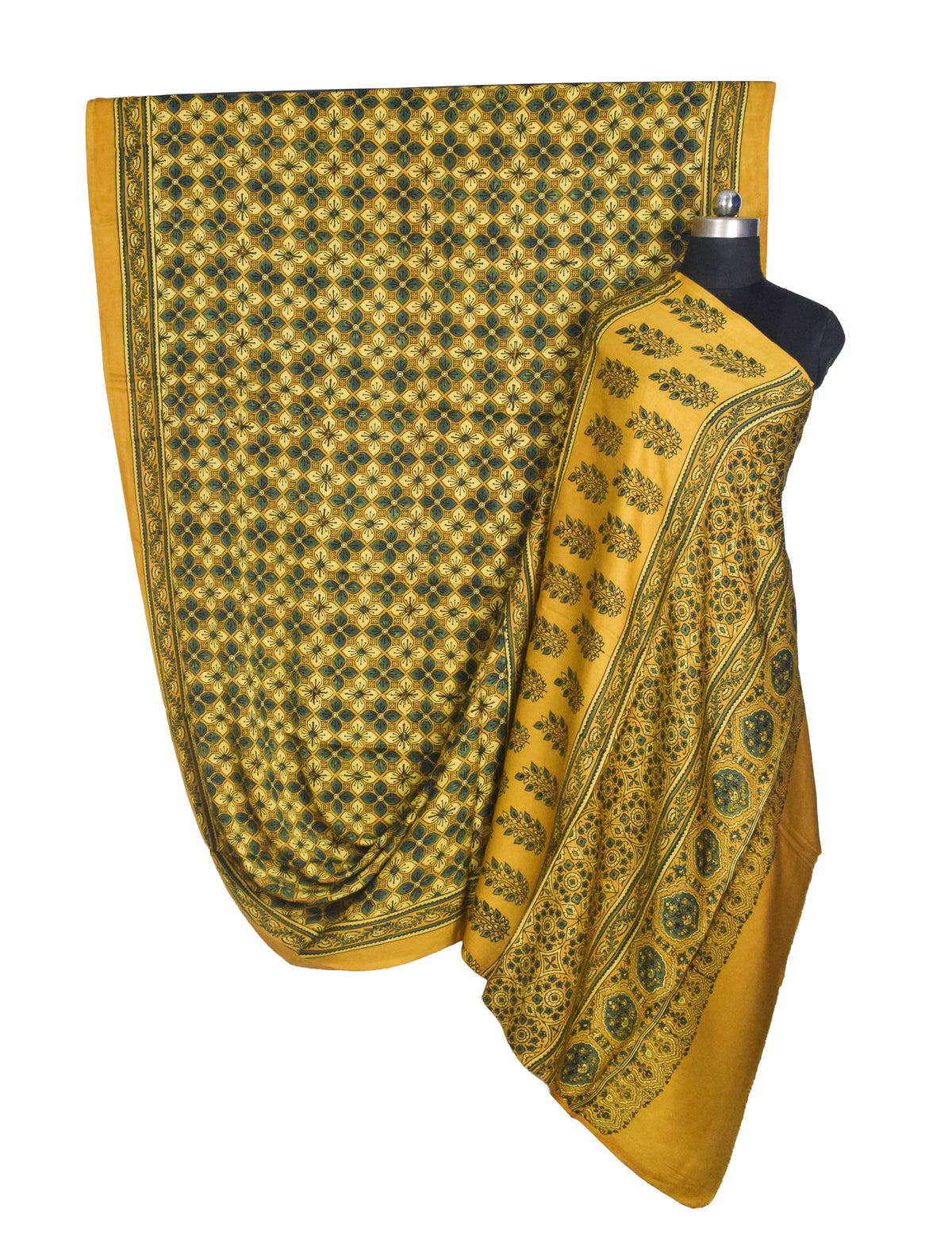 Ajrakh Modal Silk Natural Dye Hand Block Print Saree with Blouse Piece - 5.5 Mtr Length   -  SKU : AI18801T