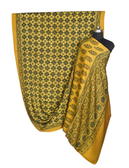 Ajrakh Modal Silk Natural Dye Hand Block Print Saree with Blouse Piece - 5.5 Mtr Length   -  SKU : AI18801T