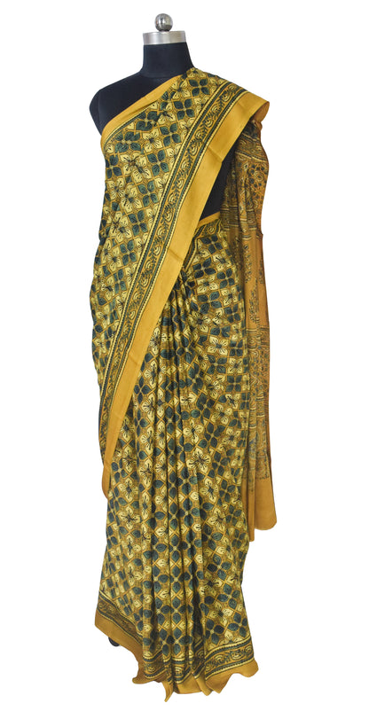 Ajrakh Modal Silk Natural Dye Hand Block Print Saree with Blouse Piece - 5.5 Mtr Length   -  SKU : AI18801T