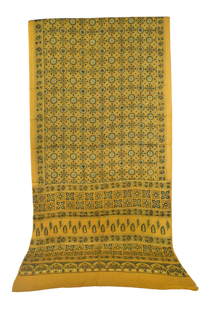 Ajrakh Modal Silk Natural Dye Hand Block Print Saree with Blouse Piece - 5.5 Mtr Length   -  SKU : AI18801Y