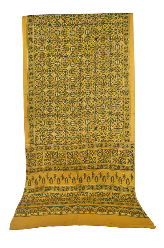 Ajrakh Modal Silk Natural Dye Hand Block Print Saree with Blouse Piece - 5.5 Mtr Length   -  SKU : AI18801Y