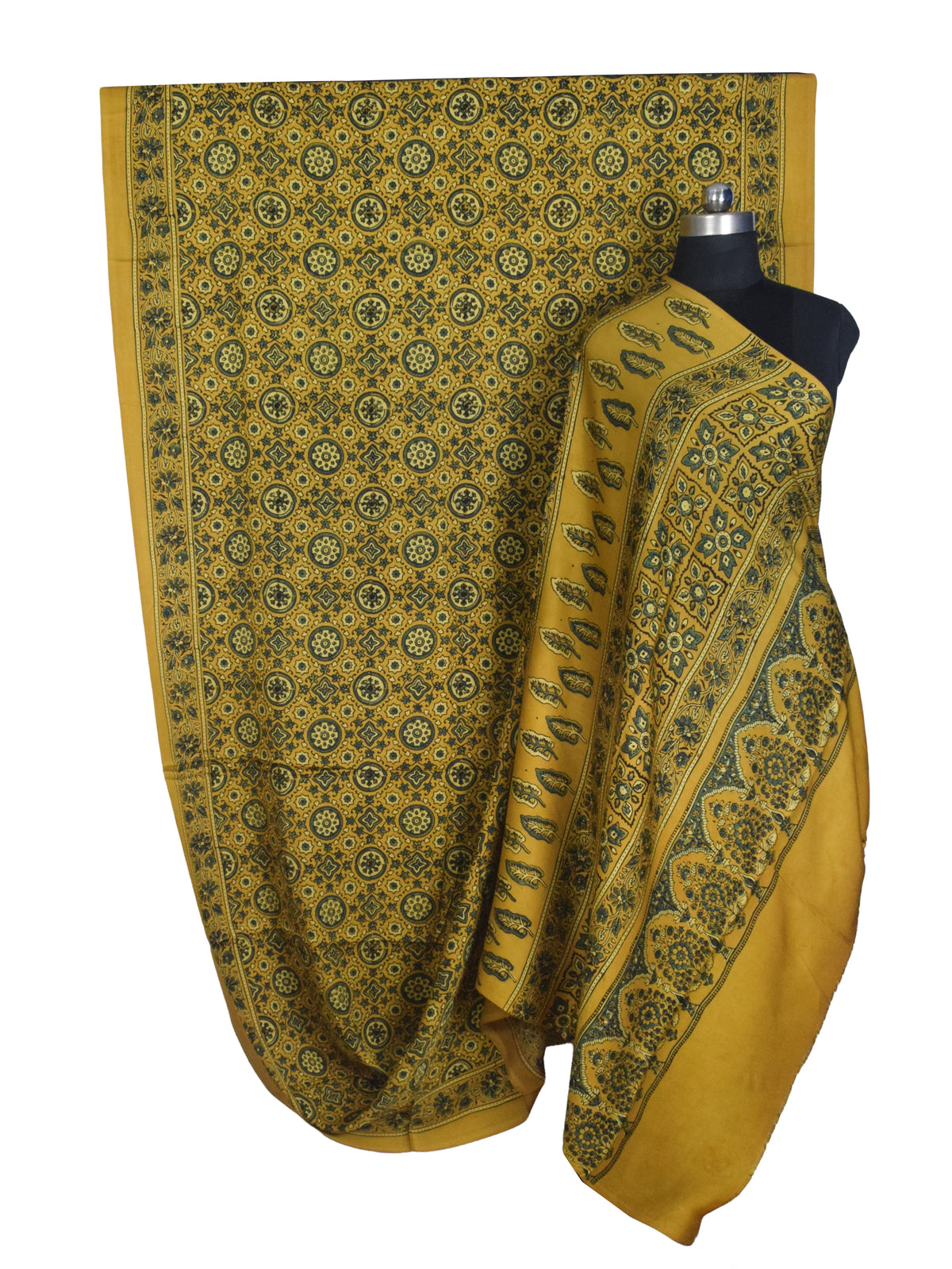 Ajrakh Modal Silk Natural Dye Hand Block Print Saree with Blouse Piece - 5.5 Mtr Length   -  SKU : AI18801Y
