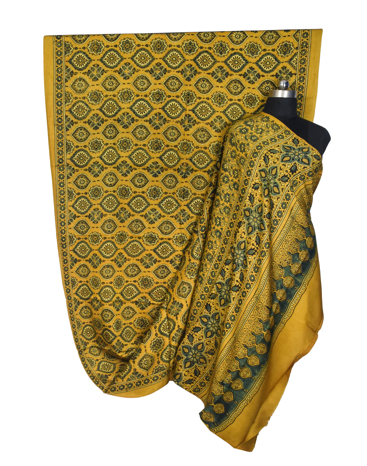 Ajrakh Modal Silk Natural Dye Hand Block Print Saree with Blouse Piece - 5.5 Mtr Length   -  SKU : AI1880AD