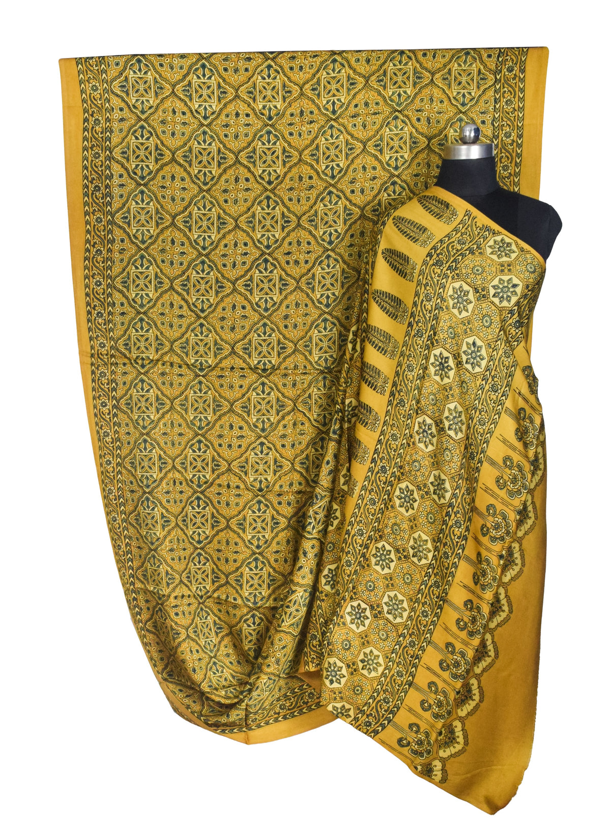 Ajrakh Modal Silk Natural Dye Hand Block Print Saree with Blouse Piece - 5.5 Mtr Length   -  SKU : AI1880AI