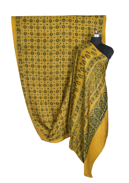 Ajrakh Modal Silk Natural Dye Hand Block Print Saree with Blouse Piece - 5.5 Mtr Length   -  SKU : AI1880AN