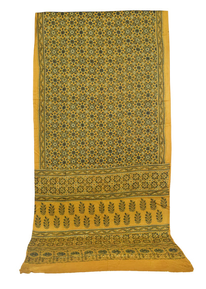 Ajrakh Modal Silk Natural Dye Hand Block Print Saree with Blouse Piece - 5.5 Mtr Length   -  SKU : AI1880AS