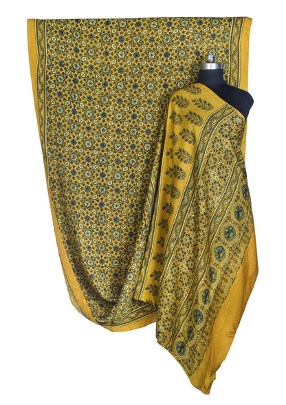 Ajrakh Modal Silk Natural Dye Hand Block Print Saree with Blouse Piece - 5.5 Mtr Length   -  SKU : AI1880AS