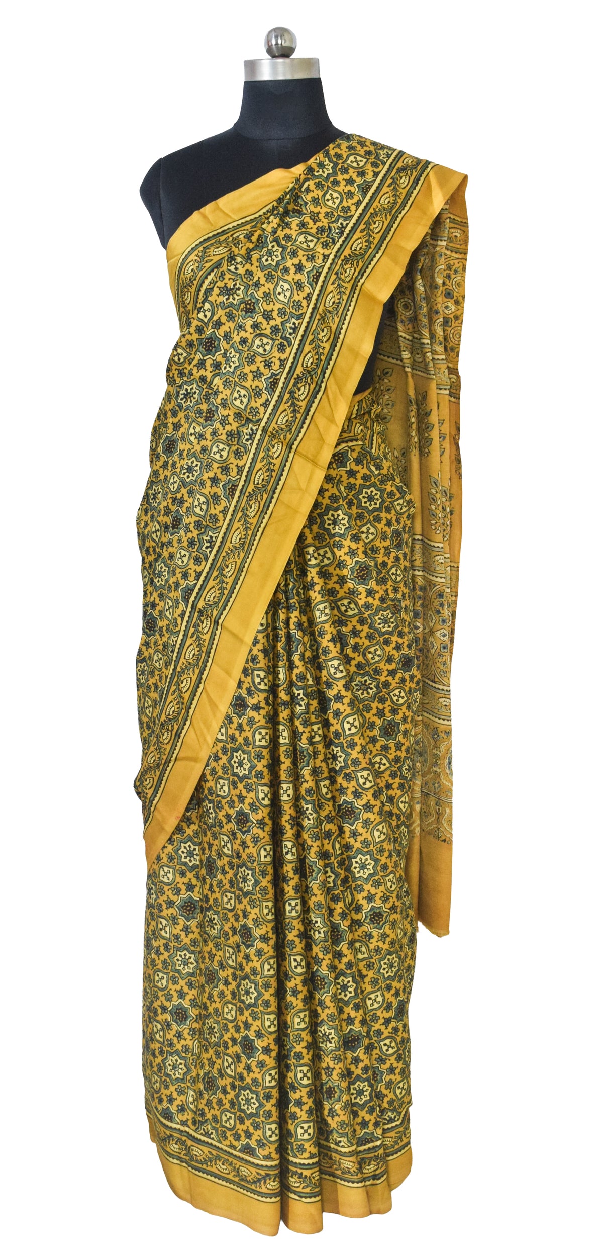 Ajrakh Modal Silk Natural Dye Hand Block Print Saree with Blouse Piece - 5.5 Mtr Length   -  SKU : AI1880AS