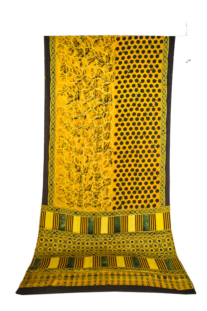 Ajrakh Modal Silk Natural Dye Hand Block Print Saree with Blouse Piece - 5.5 Mtr Length    -  SKU : AI27A01F