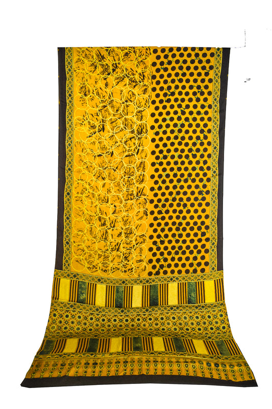 Ajrakh Modal Silk Natural Dye Hand Block Print Saree with Blouse Piece - 5.5 Mtr Length    -  SKU : AI27A01F