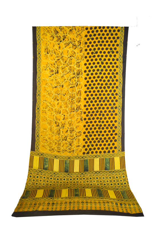 Ajrakh Modal Silk Natural Dye Hand Block Print Saree with Blouse Piece - 5.5 Mtr Length    -  SKU : AI27A01F