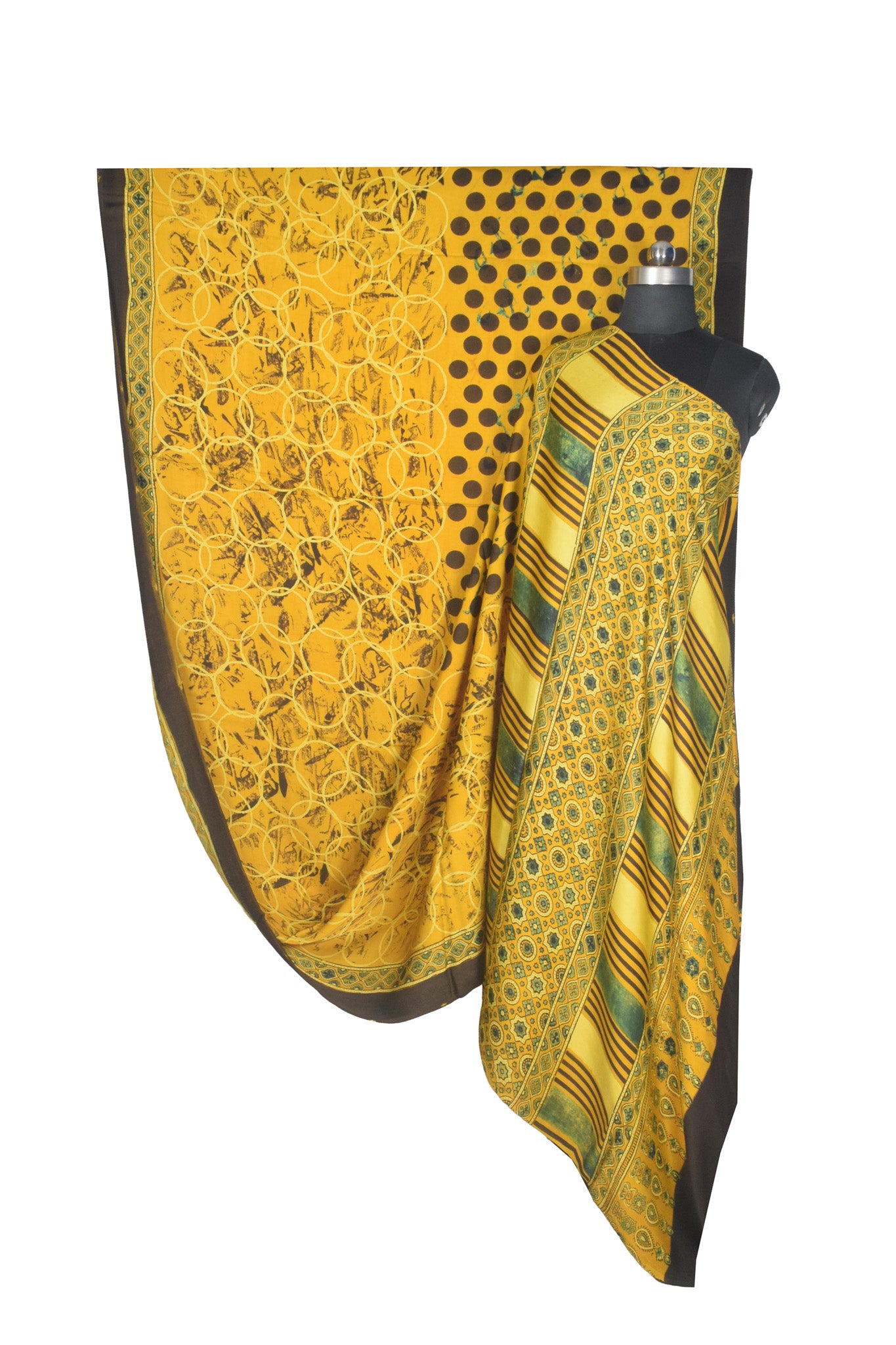 Ajrakh Modal Silk Natural Dye Hand Block Print Saree with Blouse Piece - 5.5 Mtr Length    -  SKU : AI27A01F