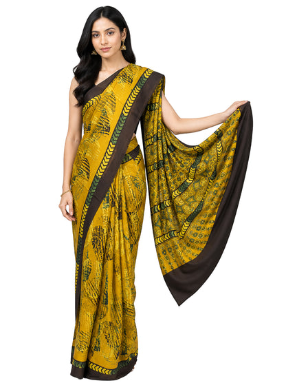 Ajrakh Modal Silk Natural Dye Hand Block Print Saree with Blouse Piece - 5.5 Mtr Length    -  SKU : AI27A01G