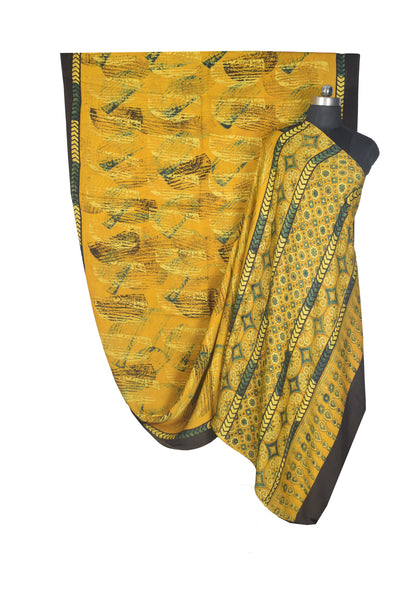 Ajrakh Modal Silk Natural Dye Hand Block Print Saree with Blouse Piece - 5.5 Mtr Length    -  SKU : AI27A01G