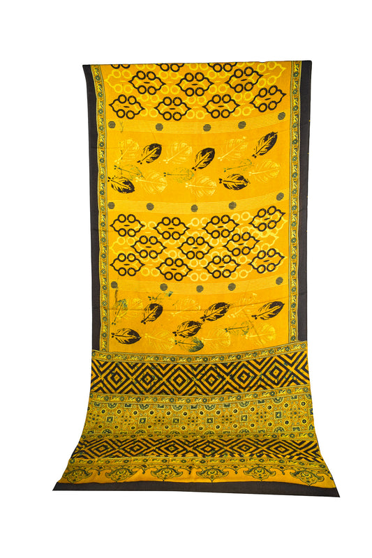 Ajrakh Modal Silk Natural Dye Hand Block Print Saree with Blouse Piece - 5.5 Mtr Length    -  SKU : AI27A01H