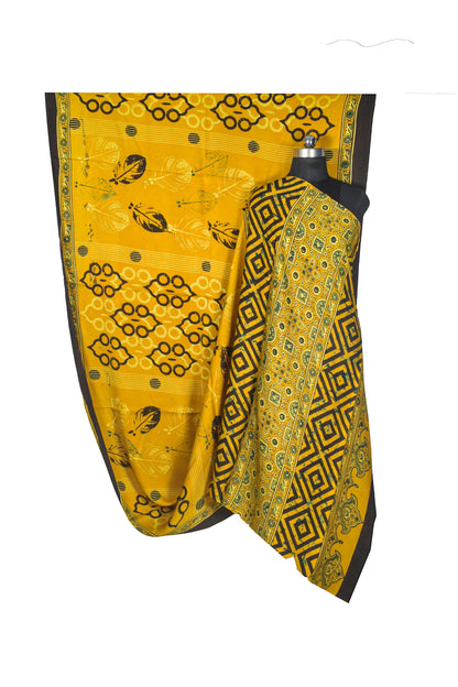 Ajrakh Modal Silk Natural Dye Hand Block Print Saree with Blouse Piece - 5.5 Mtr Length    -  SKU : AI27A01H